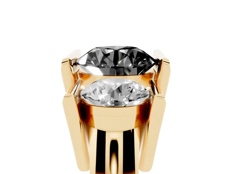 Round Channel-Set Three Stone Engagement Ring Setting for a Black Center | Yellow Gold