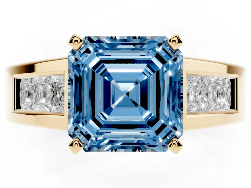 Asscher Cut Channel-Set Engagement Ring Setting for a Fancy Blue Lab-Grown Diamond | Yellow Gold