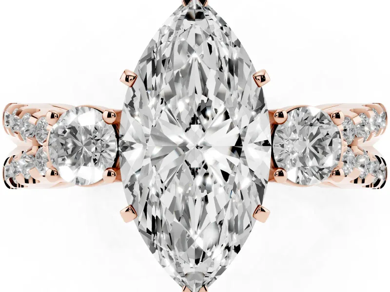 Marquise Three Stone Engagement Ring Setting | Pavé Split Shank | Rose Gold