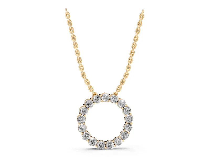 Round Lab-Grown Diamond Circle Pendant Necklace | Small Stones | Yellow Gold