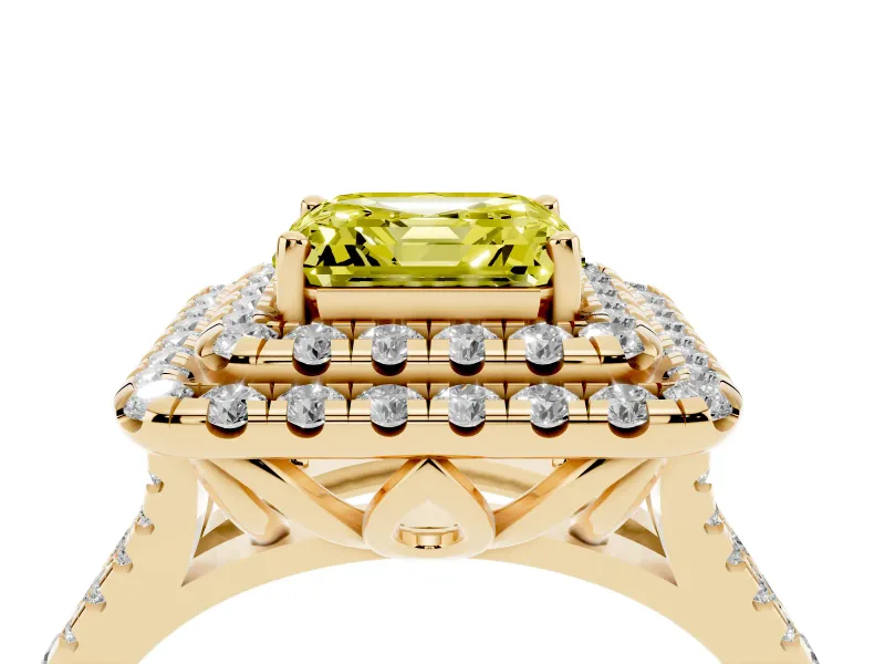 Asscher Cut Halo Split Shank Engagement Ring Setting for a Fancy Yellow Lab-Grown Diamond | Yellow Gold
