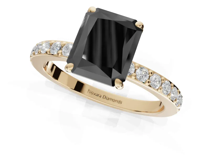 Radiant Cut Hidden Halo Engagement Ring Setting for a Black Center | Pavé Band | Yellow Gold