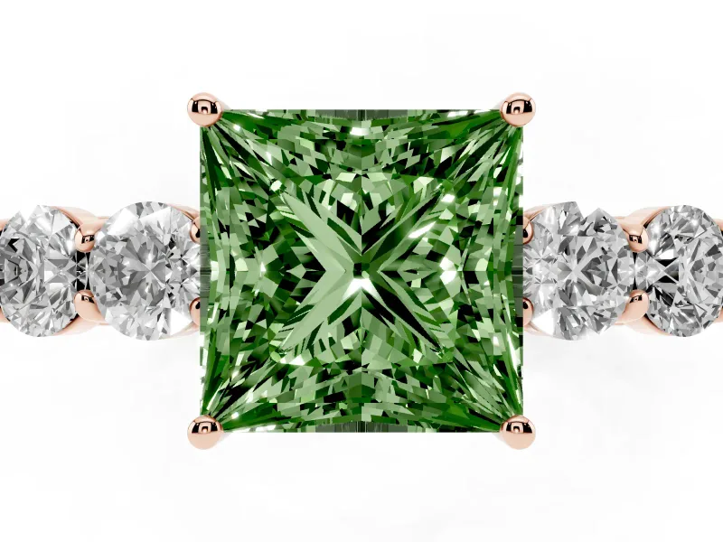 Princess Cut 5 Stone Engagement Ring Setting for a Fancy Green Lab-Grown Diamond | Rose Gold