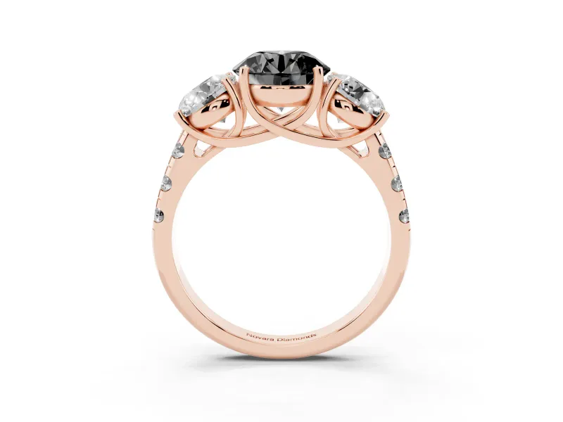 Round Three Stone Engagement Ring Setting for a Black Center | Accented Shoulders | Rose Gold