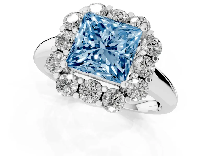 Princess Cut Graduated Milgrain Halo Engagement Ring Setting for a Fancy Blue Lab-Grown Diamond | Sterling Silver