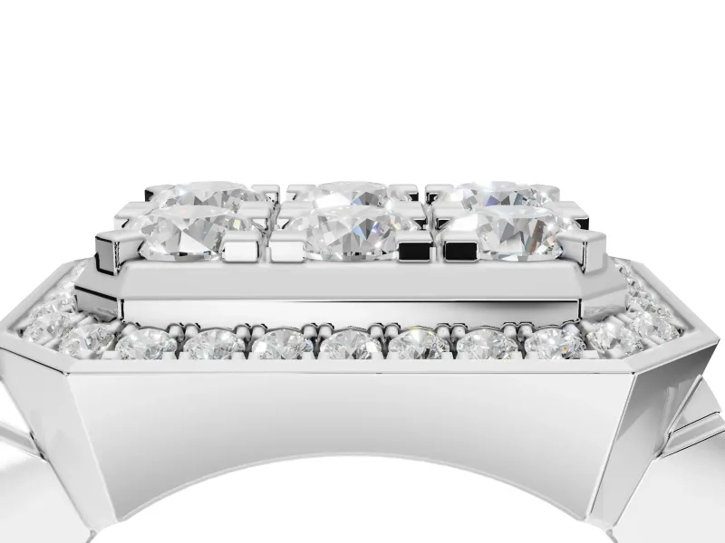Round Lab-Grown Diamond Men's Cluster Ring | Octagonal Top | Sterling Silver
