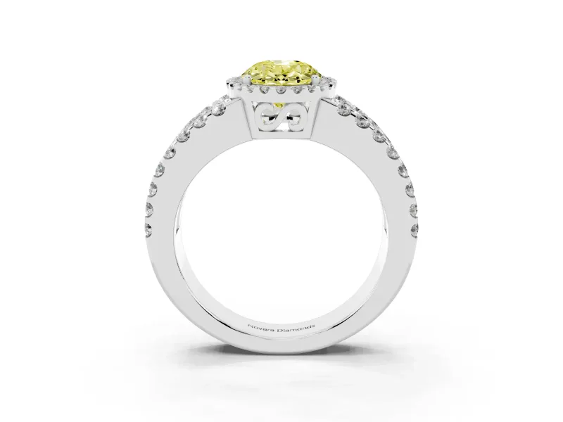 Fancy Yellow Oval Cut Diamond Halo Ring Set in Silver with Pavé Split Shank and Prong Setting
