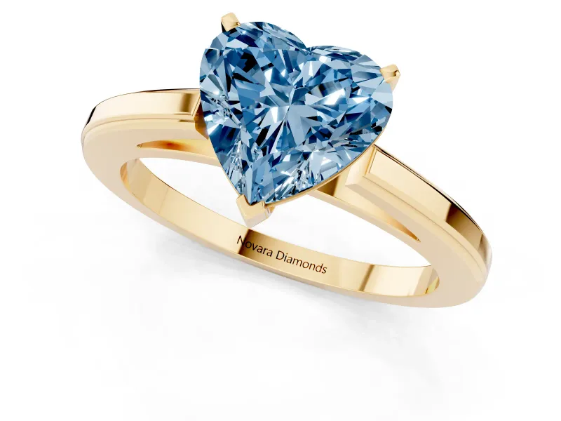 Heart-Shaped Solitaire Engagement Ring Setting for a Fancy Blue Lab-Grown Diamond | Stepped Flat Band | Yellow Gold
