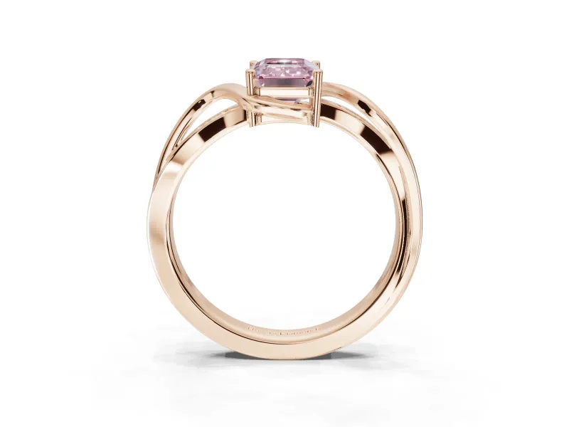 Emerald Cut Bypass Solitaire Engagement Ring Setting for a Fancy Pink Lab-Grown Diamond | Pavé Strands | Rose Gold