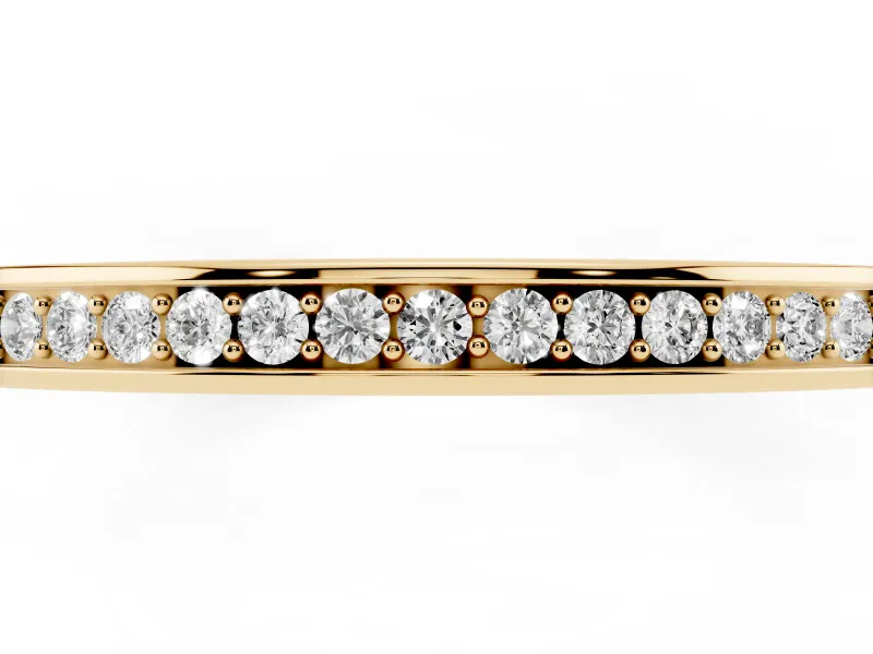 Round Diamond Half Eternity Pavé Band Set in Yellow gold with Plain Lower Shank