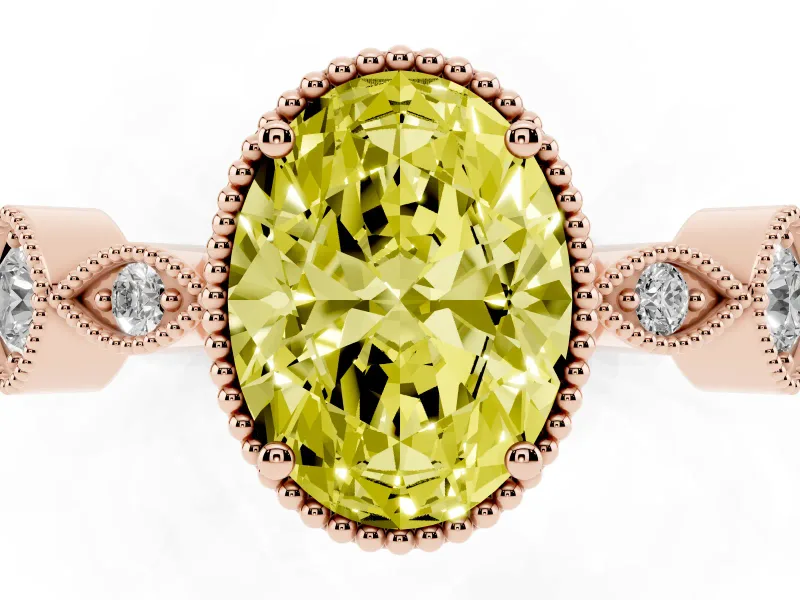 Oval Vintage Engagement Ring Setting for a Fancy Yellow Lab-Grown Diamond | Rose Gold
