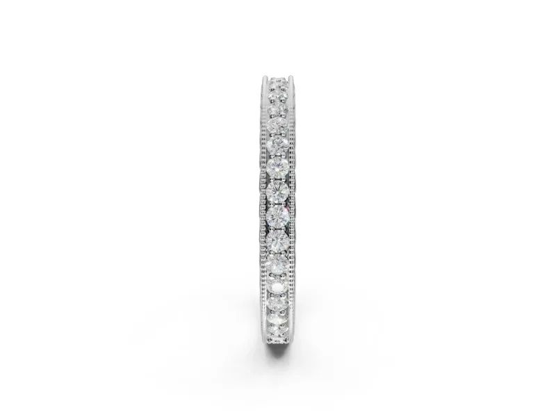 Round Lab-Grown Diamond Milgrain Channel Set Wedding Band | Fluted Gallery | White Gold