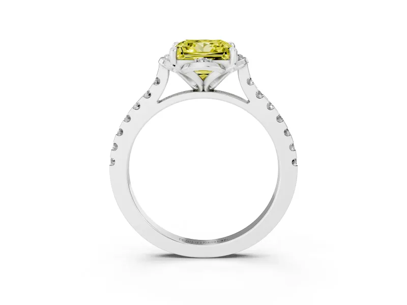 Princess Cut Floral Petal Engagement Ring Setting for a Fancy Yellow Lab-Grown Diamond | Petal Accents | Platinum