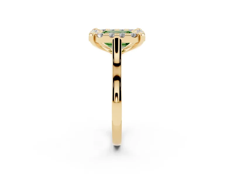 Emerald Cut Claw Corner Halo Engagement Ring Setting for a Fancy Green Lab-Grown Diamond | Slim Plain Band | Yellow Gold
