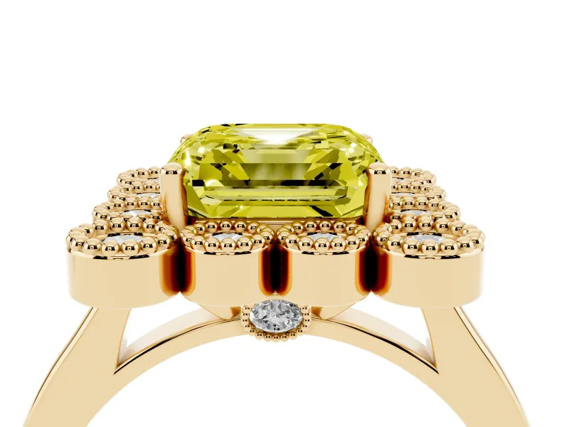 Asscher Cut Halo Engagement Ring Setting for a Fancy Yellow Lab-Grown Diamond | Yellow Gold - Design NV-24775
