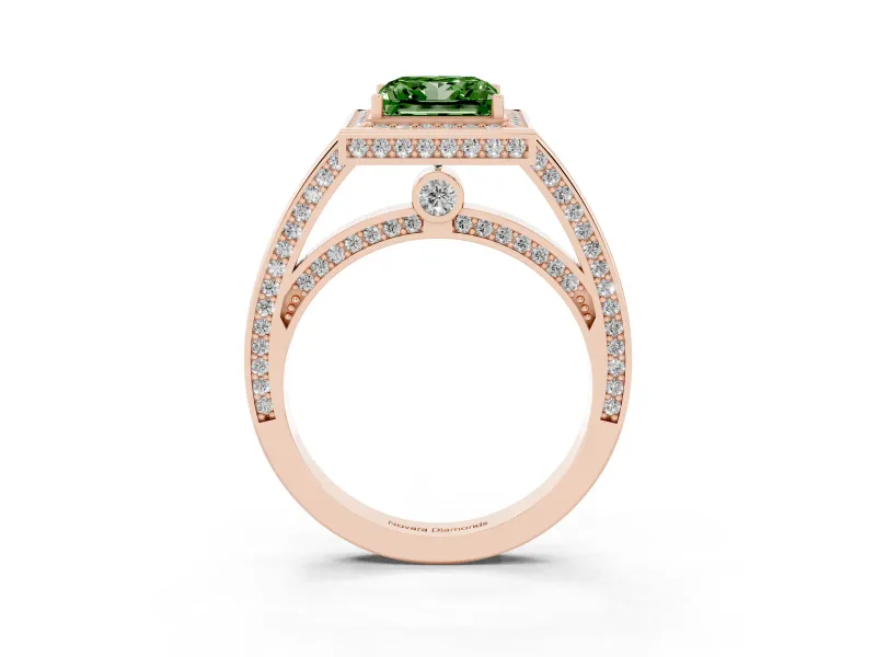 Princess Cut Sectioned Halo Engagement Ring Setting for a Fancy Green Lab-Grown Diamond | Rose Gold