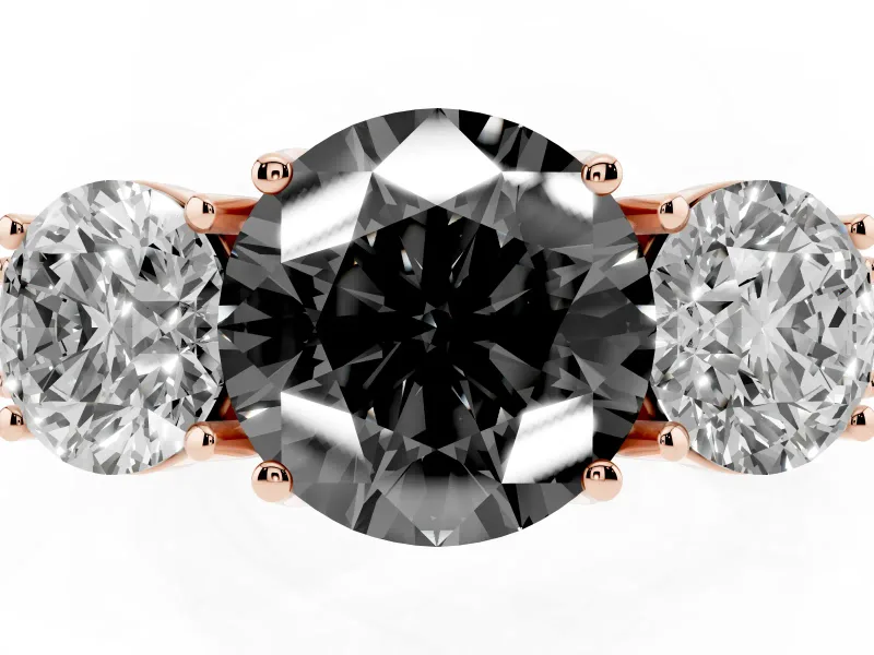 Round Vintage Three Stone Engagement Ring Setting for a Black Center | Rose Gold