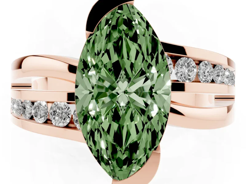 Marquise Graduated Bypass Engagement Ring Setting for a Fancy Green Lab-Grown Diamond | Rose Gold