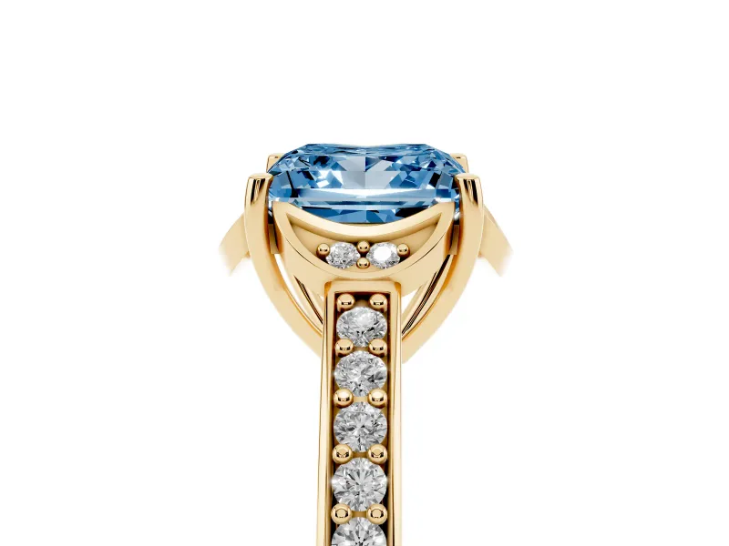 Princess Cut Floral Pavé Engagement Ring Setting for a Fancy Blue Lab-Grown Diamond | Yellow Gold
