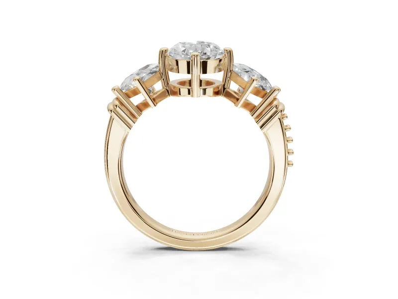 Oval Three Stone Engagement Ring Setting | On-Point Princess Side Stones | Yellow Gold