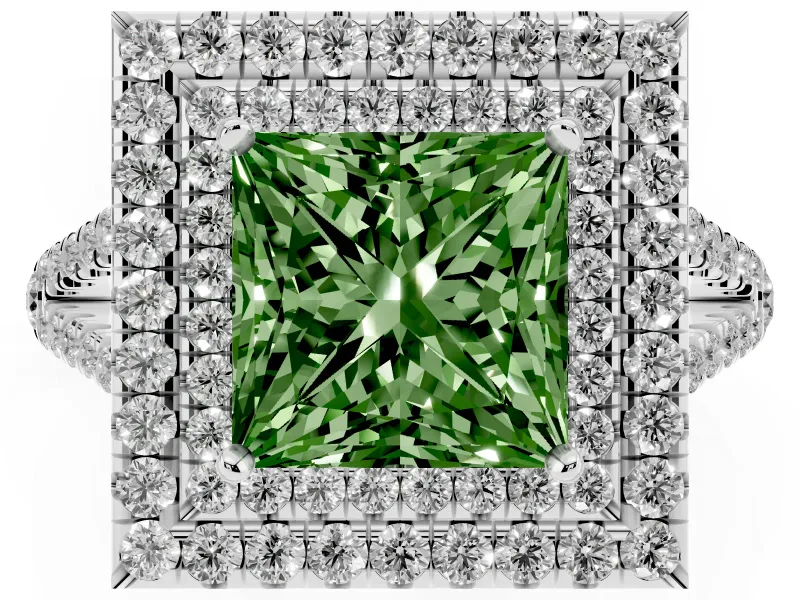 Princess Cut Halo Engagement Ring Setting for a Fancy Green Lab-Grown Diamond | White Gold - Design NV-24799