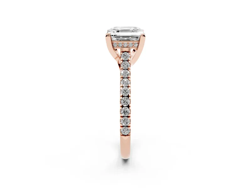 Asscher Cut Hidden Halo Pave Engagement Ring Setting | Claw Prongs | Rose Gold