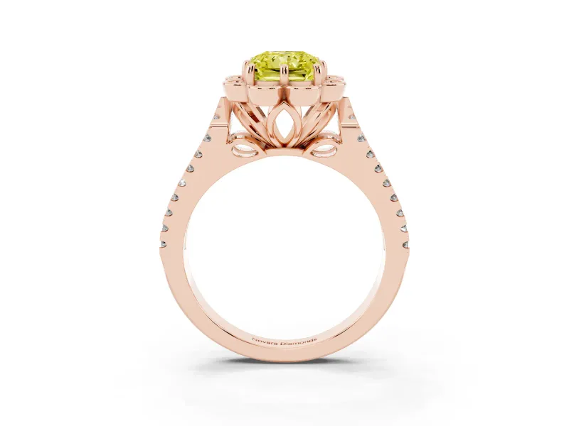 Radiant Cut Floral Halo Engagement Ring Setting for a Fancy Yellow Lab-Grown Diamond | Pavé Split Shank | Rose Gold