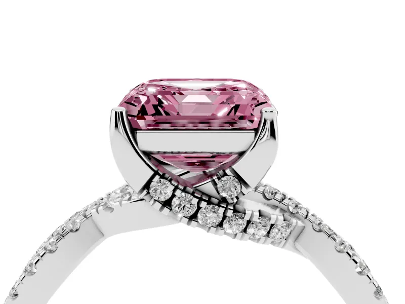Asscher Cut Twisted Pave Engagement Ring Setting for a Fancy Pink Lab-Grown Diamond | Split Shank | Platinum