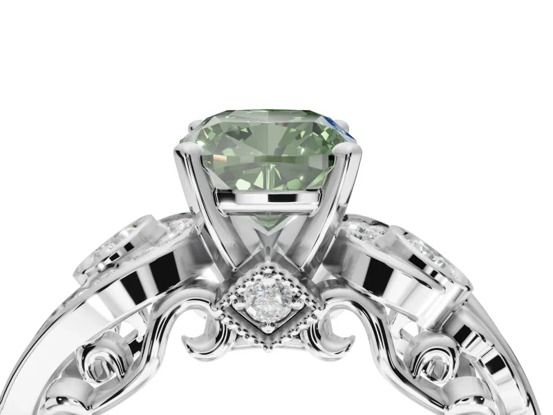 Cushion Cut Swirl Engagement Ring Setting for a Fancy Green Lab-Grown Diamond | Sterling Silver