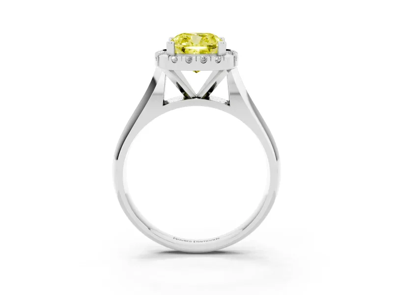 Cushion Cut Halo Engagement Ring Setting for a Fancy Yellow Lab-Grown Diamond | Square Profile Band | Platinum