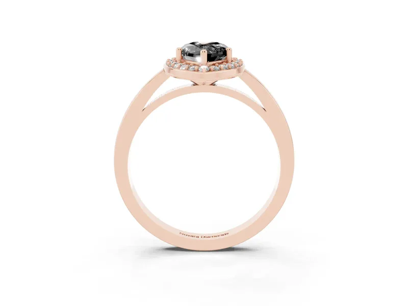 Pear-Shaped Thin Halo Engagement Ring Setting for a Black Center | Slim Plain Band | Rose Gold