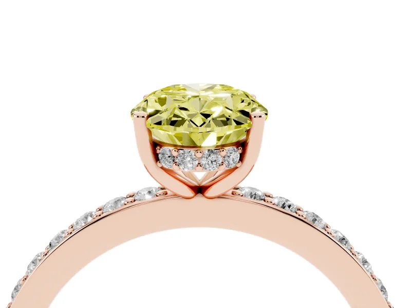 Fancy Yellow Oval Cut Diamond Pavé Band Ring Set in Rose gold with Prong-Set Center Stone