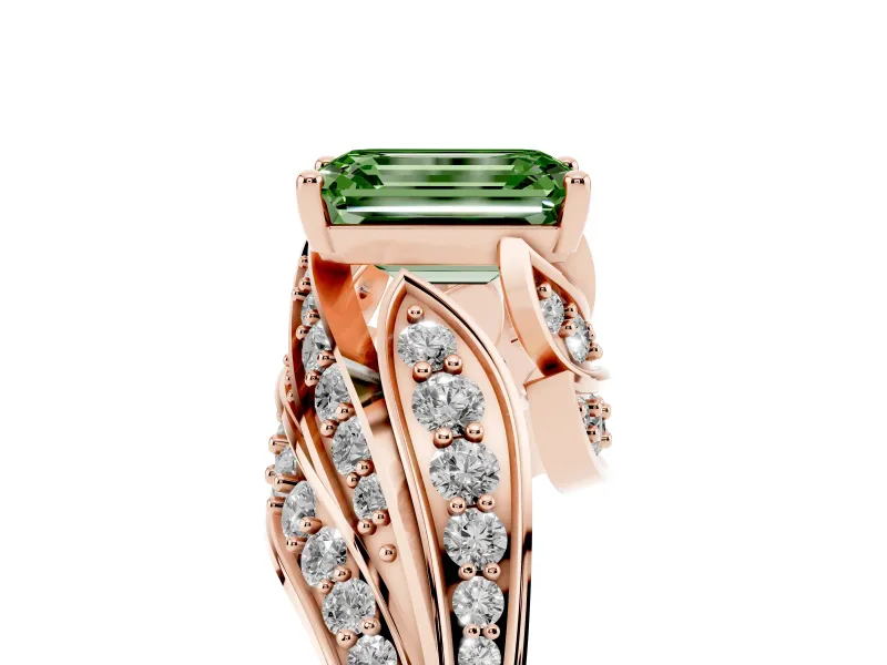 Emerald Cut Bypass Hidden Halo Engagement Ring Setting for a Fancy Green Lab-Grown Diamond | Graduated Pavé | Rose Gold