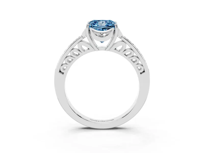 Princess Cut Floral Pavé Engagement Ring Setting for a Fancy Blue Lab-Grown Diamond | White Gold
