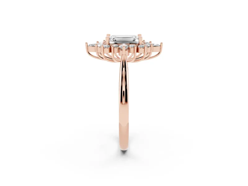 Emerald Cut Cluster Halo Engagement Ring Setting | Rose Gold