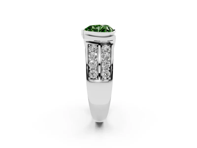 Heart-Shaped Half Bezel Engagement Ring Setting for a Fancy Green Lab-Grown Diamond | Channel Band | Sterling Silver