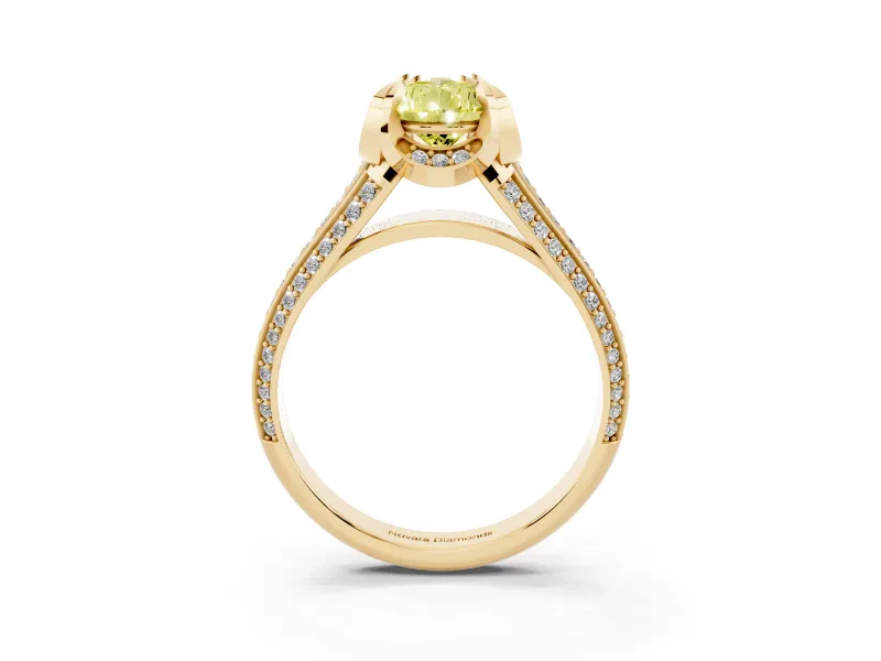 Pear-Shaped Hidden Halo Engagement Ring Setting for a Fancy Yellow Lab-Grown Diamond | Pavé Band | Yellow Gold