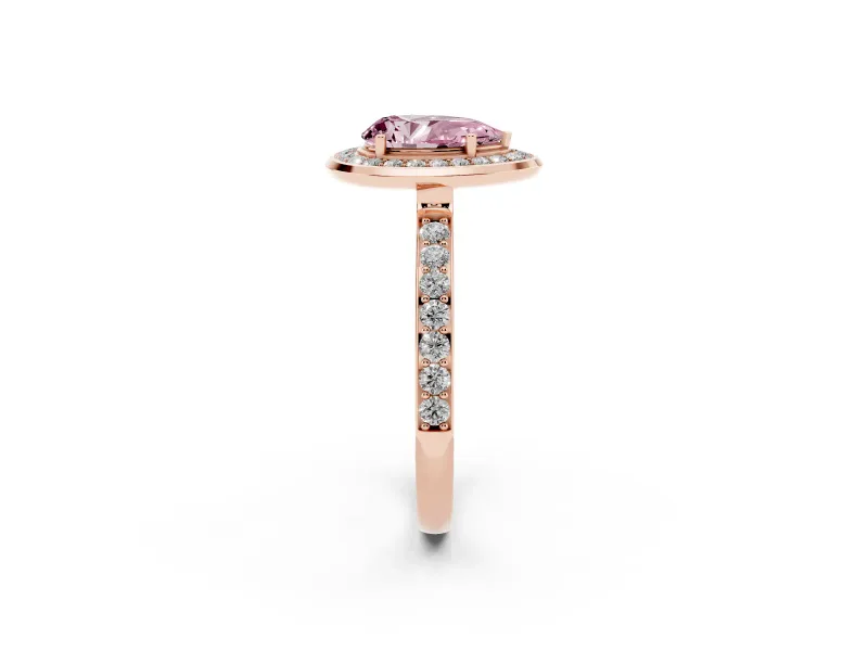 Pear-Shaped Bezel-Rim Halo Engagement Ring Setting for a Fancy Pink Lab-Grown Diamond | Pave Band | Rose Gold