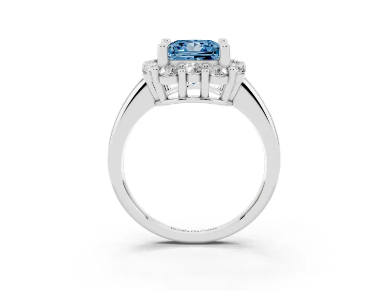 Princess Cut Cluster Halo Engagement Ring Setting for a Fancy Blue Lab-Grown Diamond | Large Round Accents | Platinum