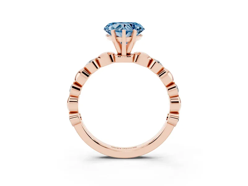 Heart-Shaped Station Engagement Ring Setting for a Fancy Blue Lab-Grown Diamond | Rose Gold