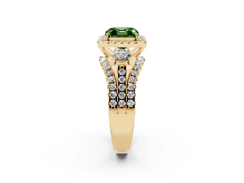 Asscher Cut Halo Engagement Ring Setting for a Fancy Green Lab-Grown Diamond | Yellow Gold - Design NV-24766