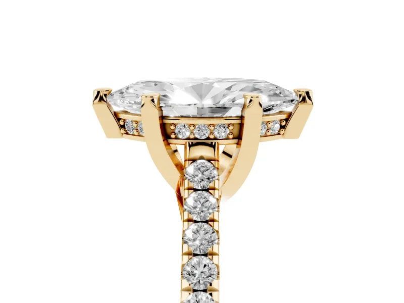 Marquise Hidden Halo Pave Engagement Ring Setting | Claw Prongs | Yellow Gold