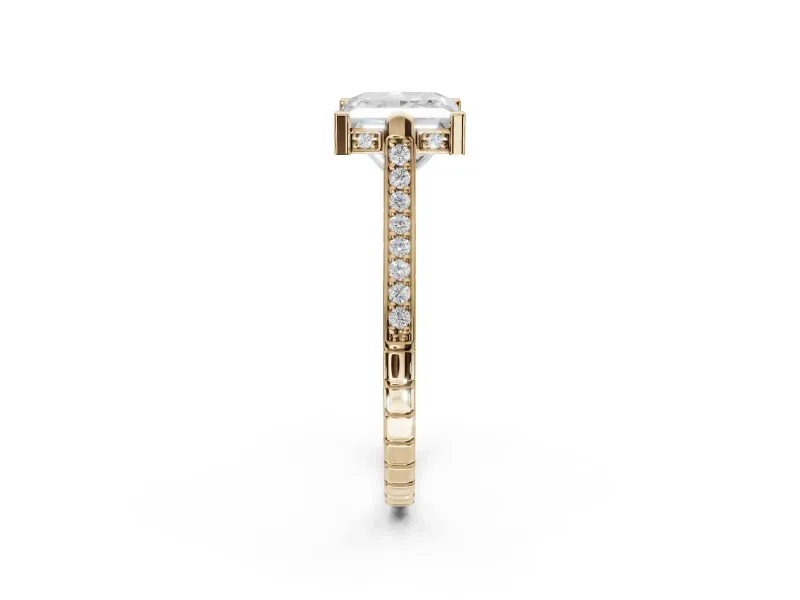 Princess Cut Vintage Cathedral Engagement Ring Setting | Carved Band | Yellow Gold