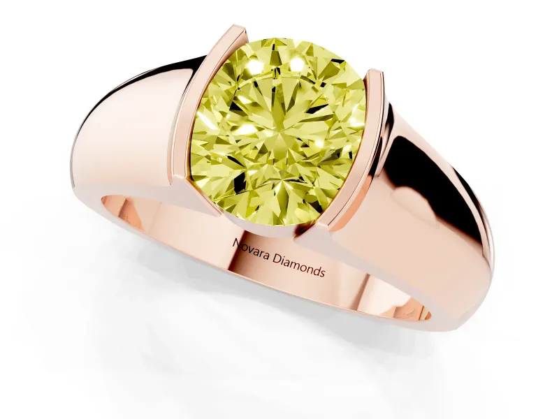 Round Half Bezel Solitaire Engagement Ring Setting for a Fancy Yellow Lab-Grown Diamond | Wide Band | Rose Gold