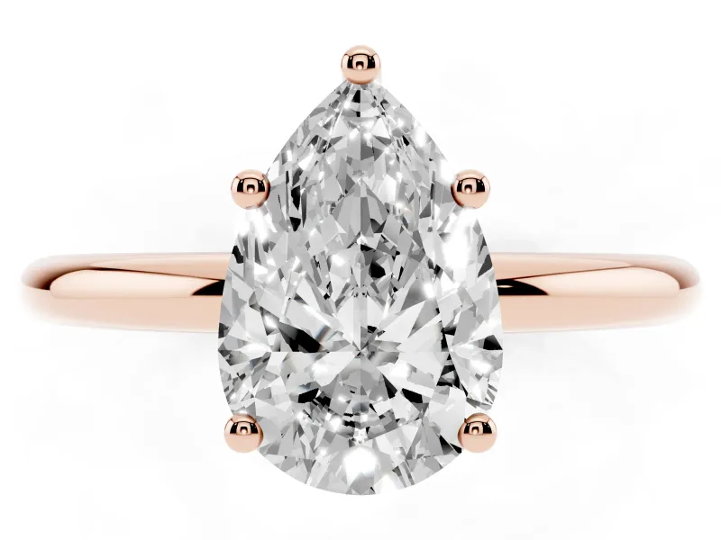 Pear-Shaped Micro-Prong Hidden Halo Engagement Ring Setting | Plain Band | Rose Gold