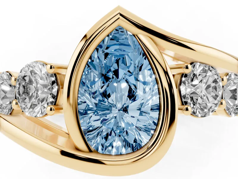 Pear-Shaped Bezel Bypass Engagement Ring Setting for a Fancy Blue Lab-Grown Diamond | Yellow Gold