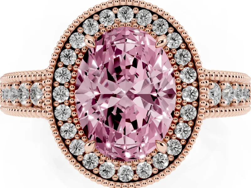 Oval Halo Engagement Ring Setting for a Fancy Pink Lab-Grown Diamond | Rose Gold