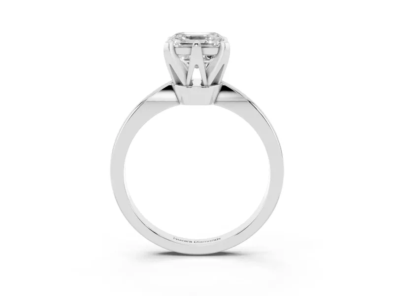Asscher Cut Diamond Solitaire Engagement Ring Set in Silver with Slim Tapered Solitaire Band