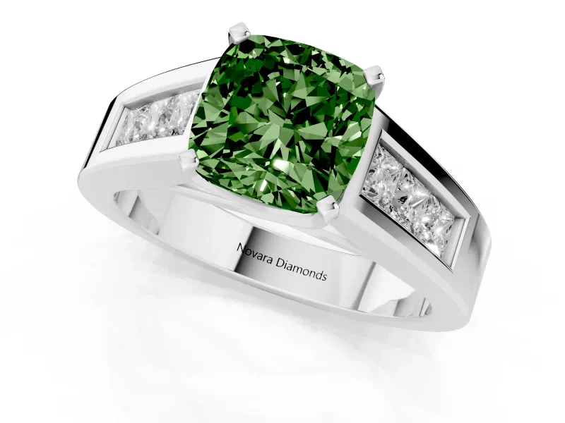 Cushion Cut Channel-Set Engagement Ring Setting for a Fancy Green Lab-Grown Diamond | Platinum