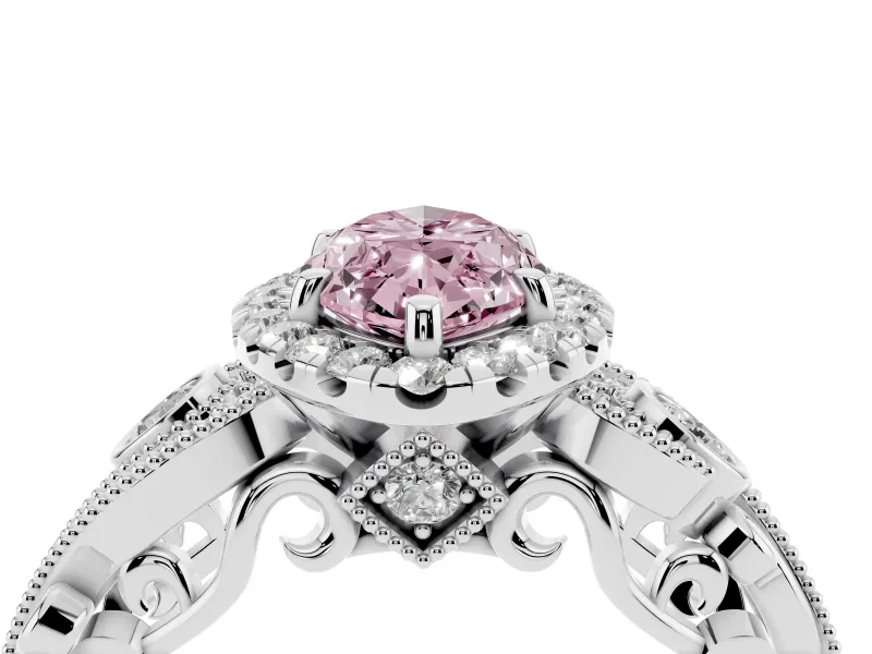 Marquise Halo Engagement Ring Setting for a Fancy Pink Lab-Grown Diamond | Sterling Silver - Design NV-24754